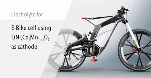 Electrolyte for  E-Bike cell using LiNixCoyMn1-x-yO2 as cathode